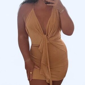 Elegant Tan Halter Dress